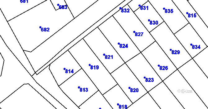 Parcela st. 821 v KÚ Otaslavice, Katastrální mapa