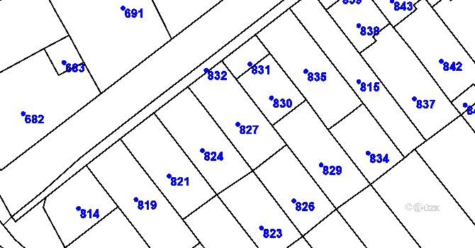 Parcela st. 827 v KÚ Otaslavice, Katastrální mapa