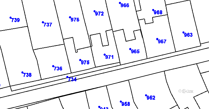 Parcela st. 971 v KÚ Otaslavice, Katastrální mapa