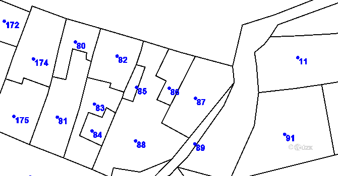 Parcela st. 86 v KÚ Vincencov, Katastrální mapa