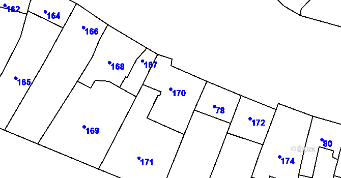 Parcela st. 170 v KÚ Vincencov, Katastrální mapa