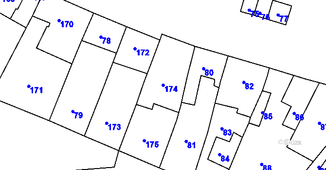Parcela st. 174 v KÚ Vincencov, Katastrální mapa