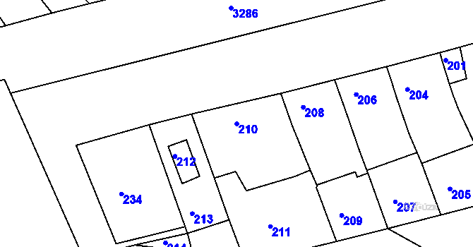 Parcela st. 210 v KÚ Vincencov, Katastrální mapa