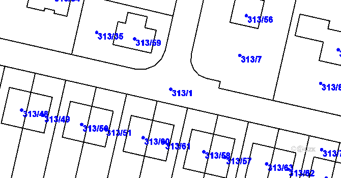 Parcela st. 313/1 v KÚ Otice, Katastrální mapa