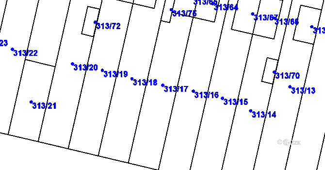 Parcela st. 313/17 v KÚ Otice, Katastrální mapa