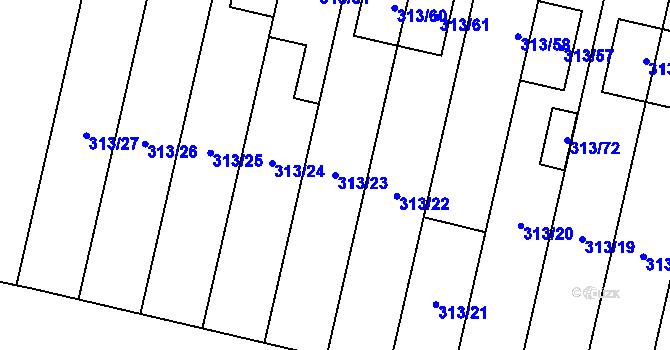 Parcela st. 313/23 v KÚ Otice, Katastrální mapa