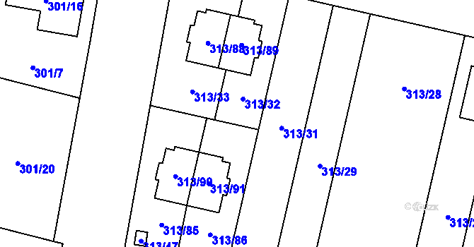 Parcela st. 313/32 v KÚ Otice, Katastrální mapa