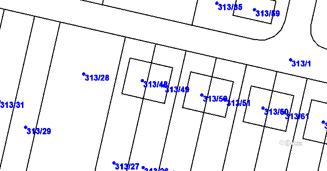 Parcela st. 313/49 v KÚ Otice, Katastrální mapa