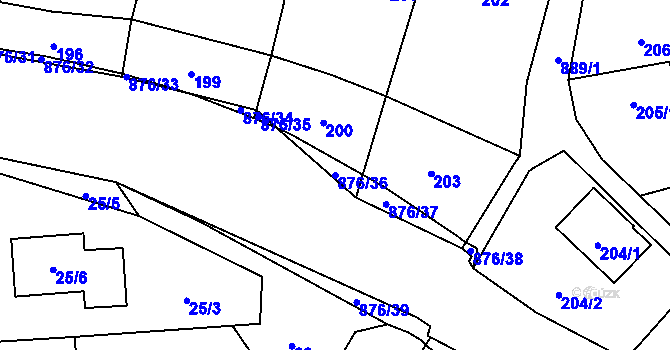 Parcela st. 876/36 v KÚ Otice, Katastrální mapa
