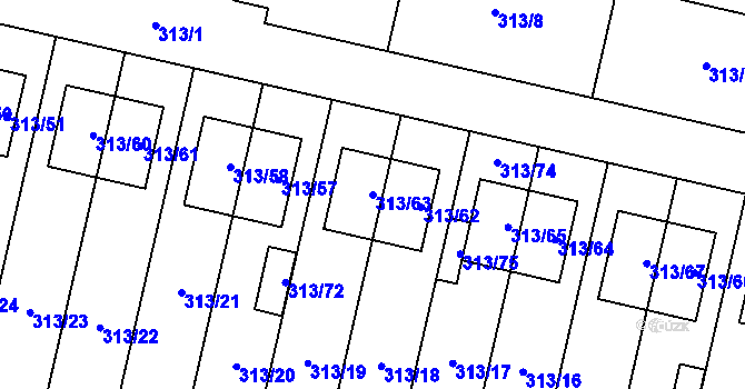 Parcela st. 313/63 v KÚ Otice, Katastrální mapa