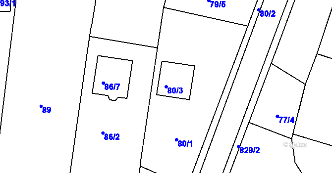 Parcela st. 80/3 v KÚ Otice, Katastrální mapa
