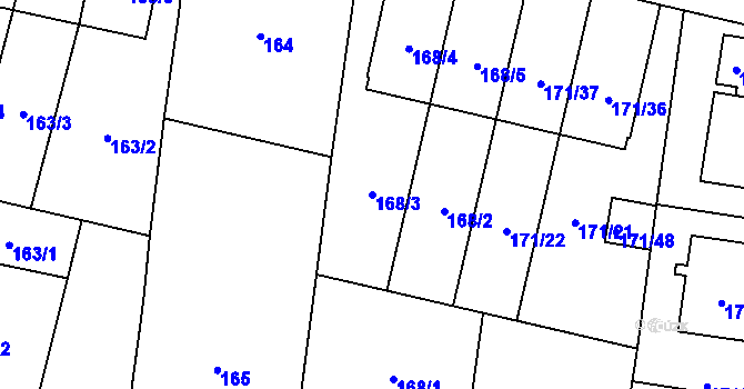 Parcela st. 168/3 v KÚ Otice, Katastrální mapa