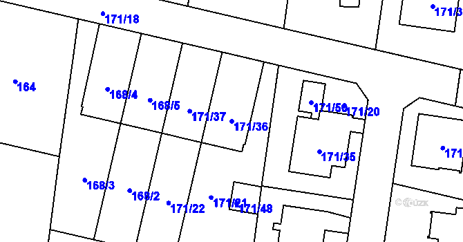 Parcela st. 171/36 v KÚ Otice, Katastrální mapa