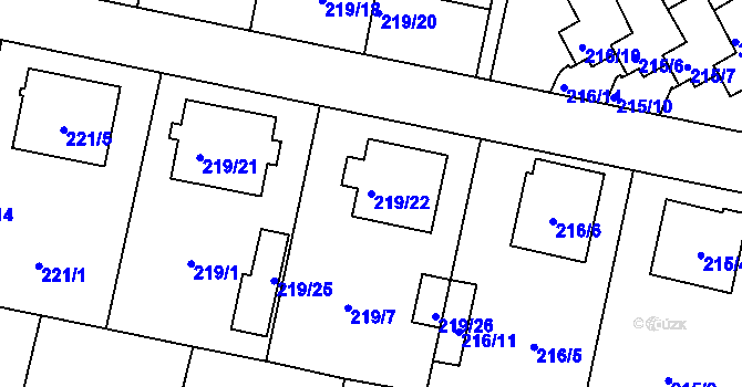 Parcela st. 219/22 v KÚ Otice, Katastrální mapa