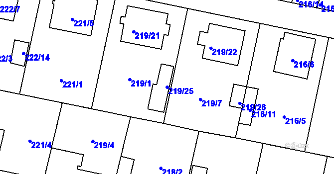 Parcela st. 219/25 v KÚ Otice, Katastrální mapa