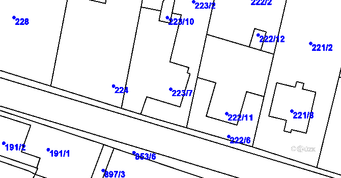 Parcela st. 223/7 v KÚ Otice, Katastrální mapa