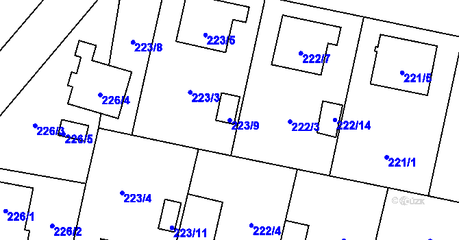 Parcela st. 223/9 v KÚ Otice, Katastrální mapa