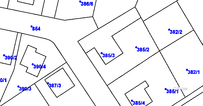 Parcela st. 385/3 v KÚ Otice, Katastrální mapa