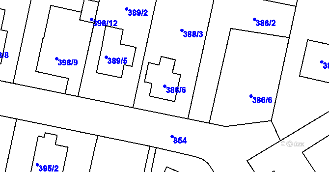 Parcela st. 388/6 v KÚ Otice, Katastrální mapa