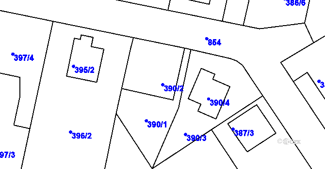Parcela st. 390/2 v KÚ Otice, Katastrální mapa