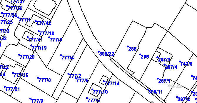 Parcela st. 808/22 v KÚ Otice, Katastrální mapa