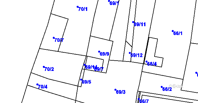 Parcela st. 69/9 v KÚ Otice, Katastrální mapa