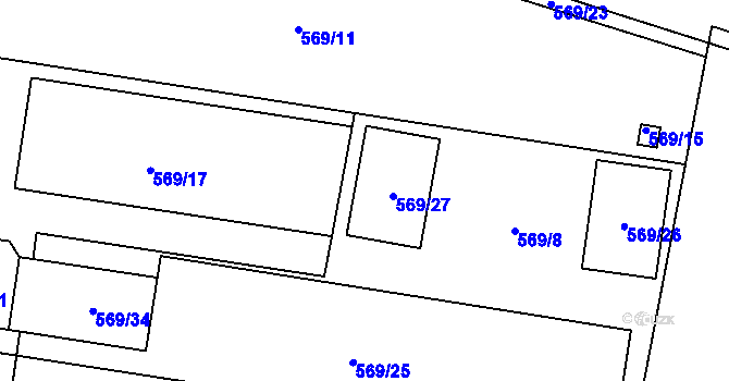 Parcela st. 569/27 v KÚ Otice, Katastrální mapa