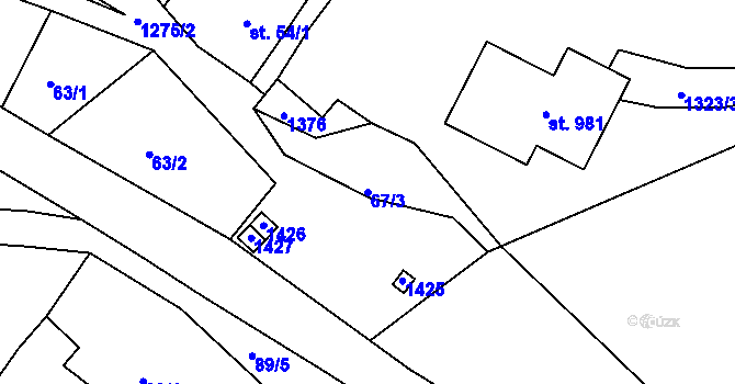 Parcela st. 67/3 v KÚ Otín u Jindřichova Hradce, Katastrální mapa
