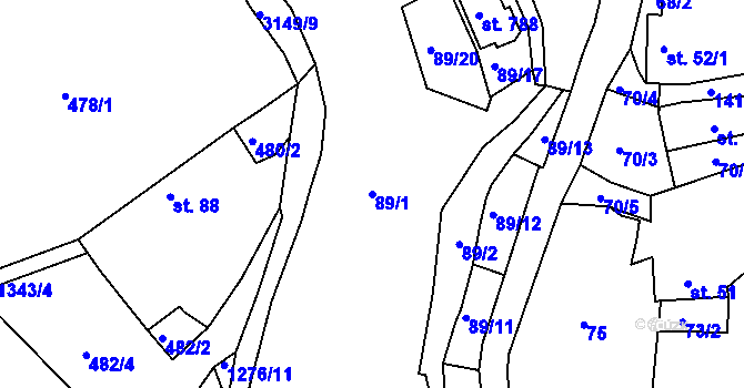 Parcela st. 89/1 v KÚ Otín u Jindřichova Hradce, Katastrální mapa