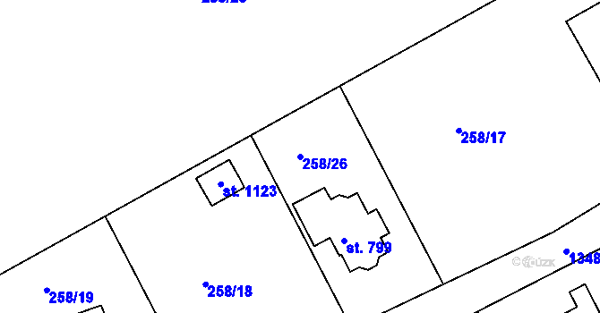 Parcela st. 258/26 v KÚ Otín u Jindřichova Hradce, Katastrální mapa