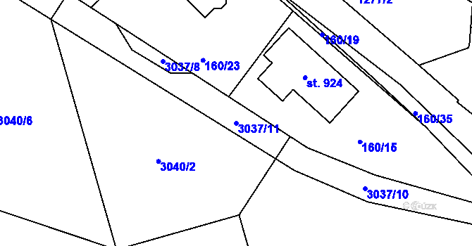 Parcela st. 3037/11 v KÚ Otín u Jindřichova Hradce, Katastrální mapa