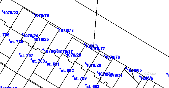 Parcela st. 1078/3 v KÚ Otín u Jindřichova Hradce, Katastrální mapa