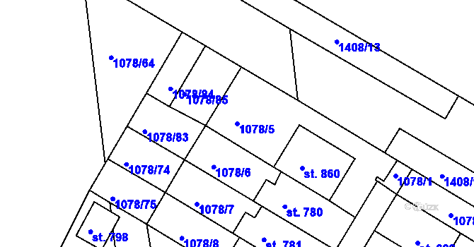 Parcela st. 1078/5 v KÚ Otín u Jindřichova Hradce, Katastrální mapa