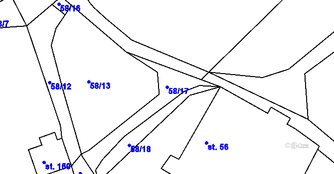 Parcela st. 58/17 v KÚ Otín u Jindřichova Hradce, Katastrální mapa