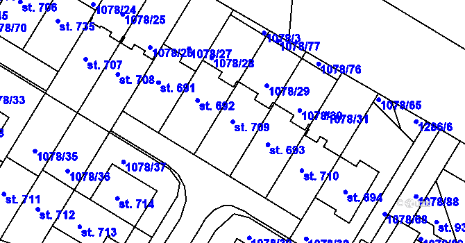Parcela st. 709 v KÚ Otín u Jindřichova Hradce, Katastrální mapa