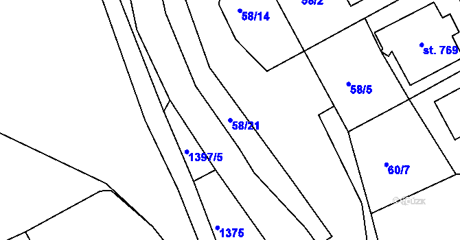 Parcela st. 58/21 v KÚ Otín u Jindřichova Hradce, Katastrální mapa