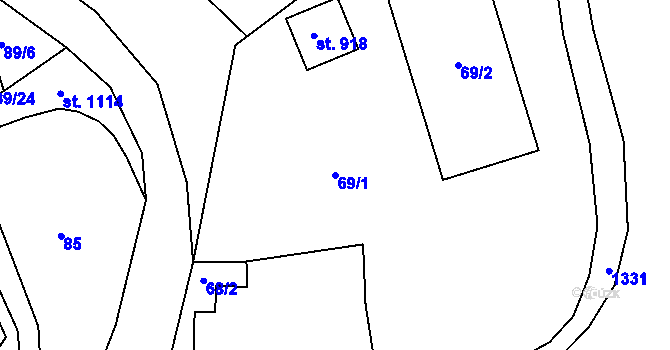 Parcela st. 69/1 v KÚ Otín u Jindřichova Hradce, Katastrální mapa