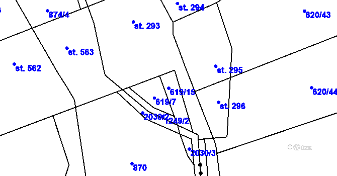 Parcela st. 619/15 v KÚ Otinoves, Katastrální mapa