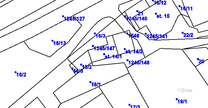 Parcela st. 14/1 v KÚ Otinoves, Katastrální mapa