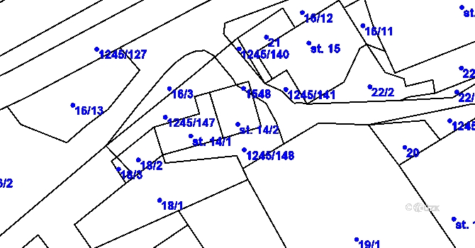 Parcela st. 14/2 v KÚ Otinoves, Katastrální mapa