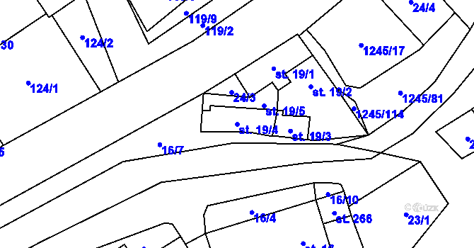 Parcela st. 19/4 v KÚ Otinoves, Katastrální mapa