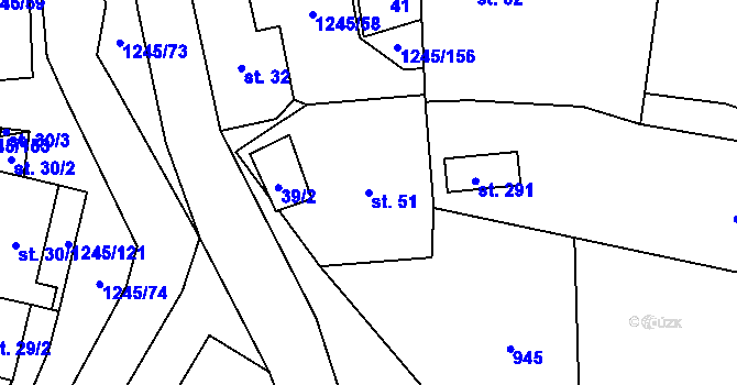 Parcela st. 51 v KÚ Otinoves, Katastrální mapa