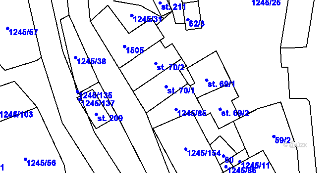 Parcela st. 70/1 v KÚ Otinoves, Katastrální mapa