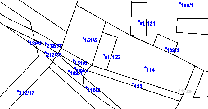 Parcela st. 122 v KÚ Otinoves, Katastrální mapa
