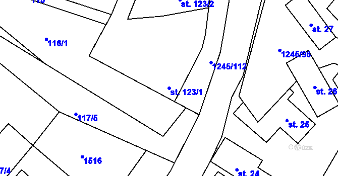Parcela st. 123/1 v KÚ Otinoves, Katastrální mapa