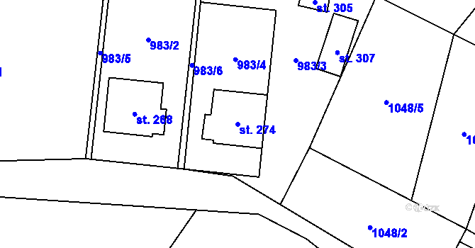 Parcela st. 274 v KÚ Otinoves, Katastrální mapa