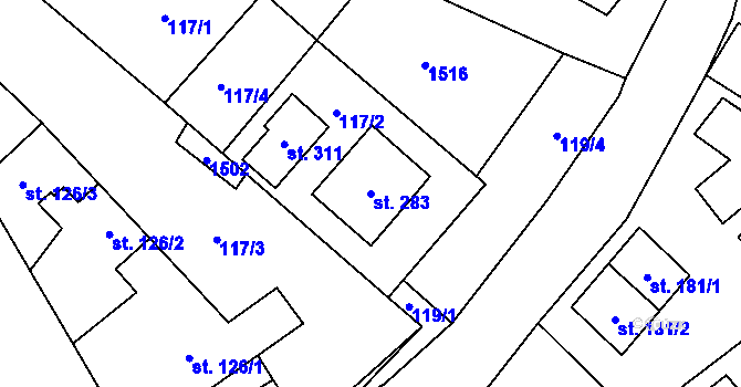 Parcela st. 283 v KÚ Otinoves, Katastrální mapa