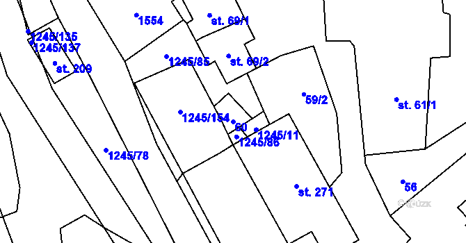 Parcela st. 60 v KÚ Otinoves, Katastrální mapa
