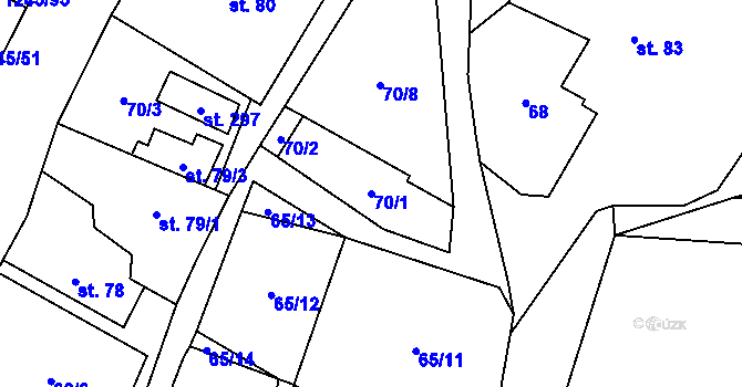 Parcela st. 70/1 v KÚ Otinoves, Katastrální mapa