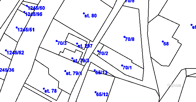 Parcela st. 70/2 v KÚ Otinoves, Katastrální mapa
